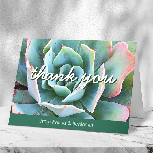Carte De Remerciements Script monogramme gras nom photo de cactus vert me