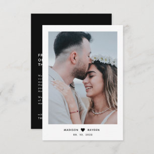 Carte De Remerciements Script noir photo classique avec Mariage de coeur