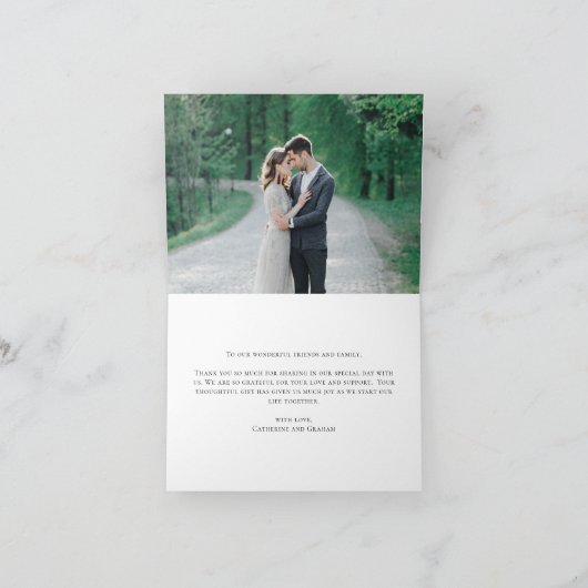 Carte De Remerciements Script noir simple élégant moderne 3 Mariage photo (Intérieur)