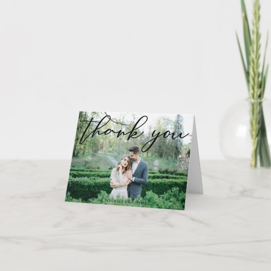 Carte De Remerciements Script noir simple élégant moderne 3 Mariage photo (Devant)