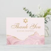 Carte De Remerciements Script or personnalisé Bat mitzvah rose chic (Debout devant)