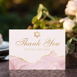 Carte De Remerciements Script or personnalisé Bat mitzvah rose chic