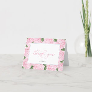 Carte De Remerciements Script personnalisé rose Hydrangea bordé