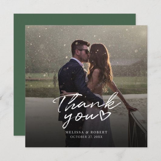 Carte De Remerciements Script photo de mariage élégant (Devant / Derrière)