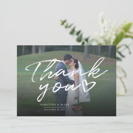 Carte De Remerciements Script photo Mariage moderne (Debout devant)