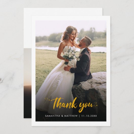 Carte De Remerciements Script photo Mariage moderne (Devant / Derrière)