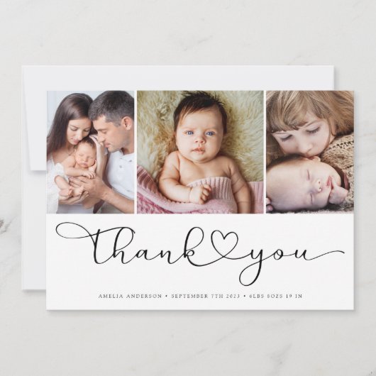Carte De Remerciements Script photo multi avec cœur Nouvelle photo de béb (Devant)