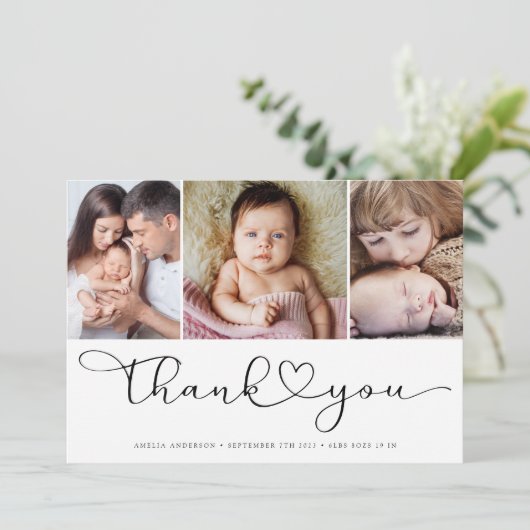 Carte De Remerciements Script photo multi avec cœur Nouvelle photo de béb (Debout devant)