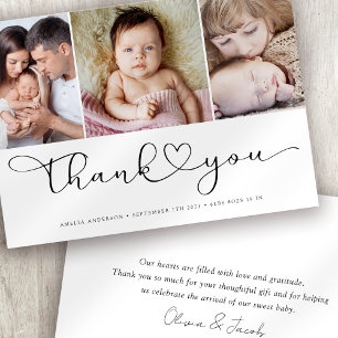 Carte De Remerciements Script photo multi avec cœur Nouvelle photo de béb