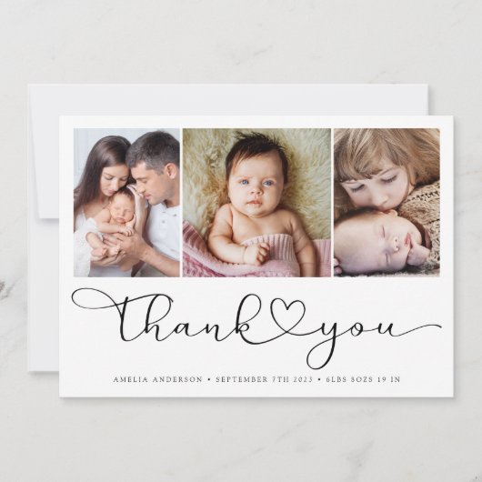 Carte De Remerciements Script photo multiple avec coeur Nouveau bébé phot (Devant)