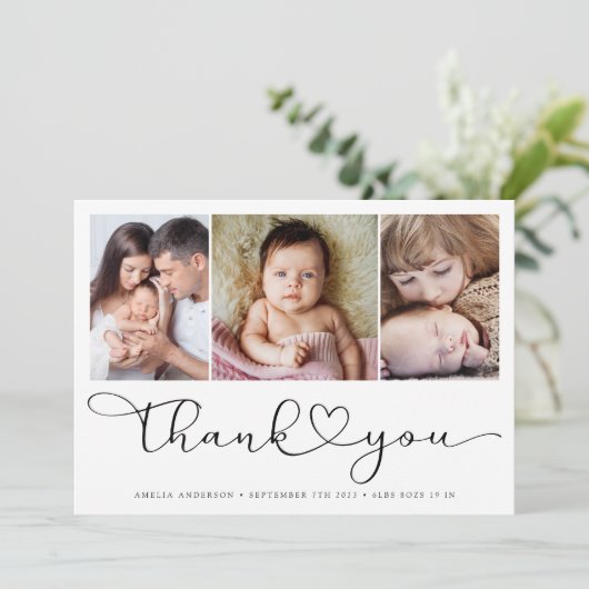 Carte De Remerciements Script photo multiple avec coeur Nouveau bébé phot (Debout devant)