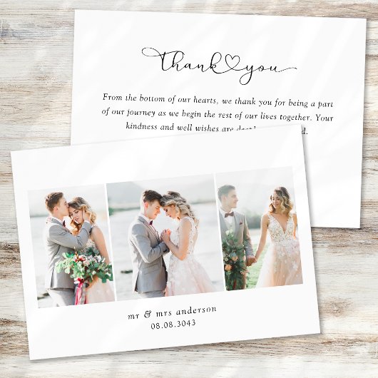 Carte De Remerciements Script photo multiple avec photo Mariage du coeur