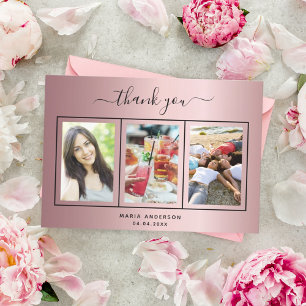 Carte De Remerciements Script photo rose vif d'anniversaire moderne