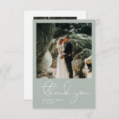 Carte De Remerciements Script Photo Simple Bleu Mariage Moderne Minimalis (Devant / Derrière)