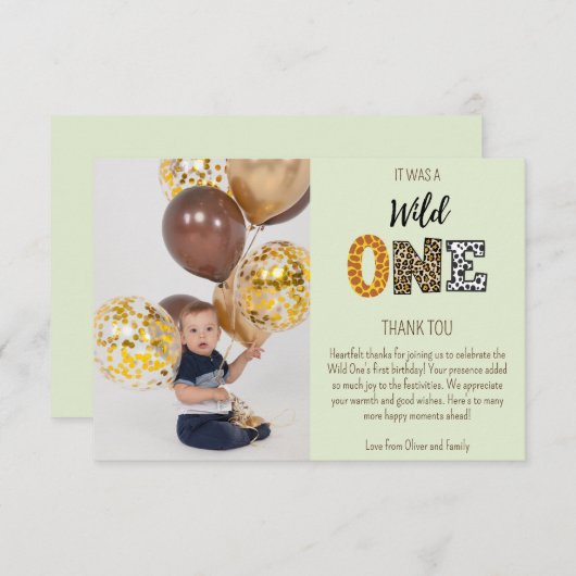 Carte De Remerciements Script photo vert Wild One (Devant / Derrière)