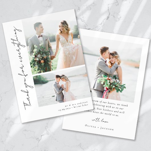 Carte De Remerciements Script romantique Mariage photo multiple