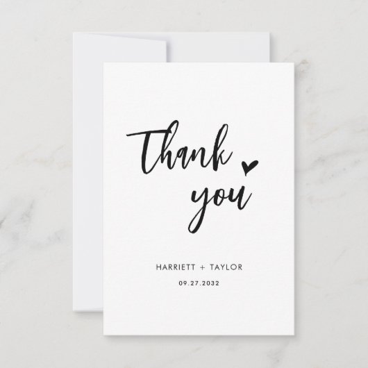 Carte De Remerciements Script romantique simple Coeur Mariage de message  (Devant)