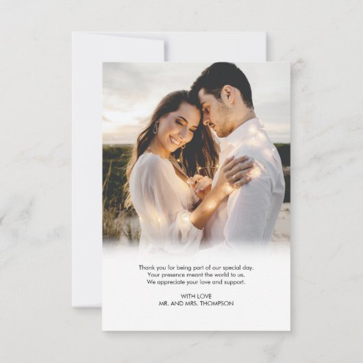 Carte De Remerciements Script romantique simple Coeur Mariage de message  (Dos)