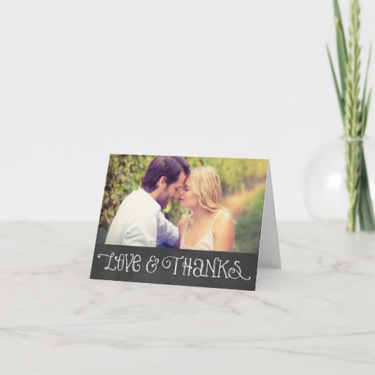 Carte De Remerciements Script rustique Chalkboard Mariage photo noir (Devant)