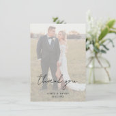 Carte De Remerciements Script rustique Photo Mariage moderne (Debout devant)