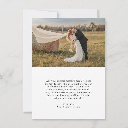 Carte De Remerciements Script rustique Photo Mariage moderne (Dos)