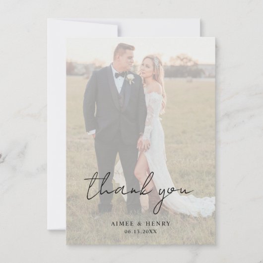 Carte De Remerciements Script rustique Photo Mariage moderne (Devant)