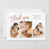 Carte De Remerciements Script simple 3 Photo Naissance de bébé (Devant)