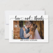 Carte De Remerciements Script simple avec coeur et photo | MARIAGE (Devant)