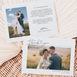 Carte De Remerciements Script simple avec photo Mariage du coeur