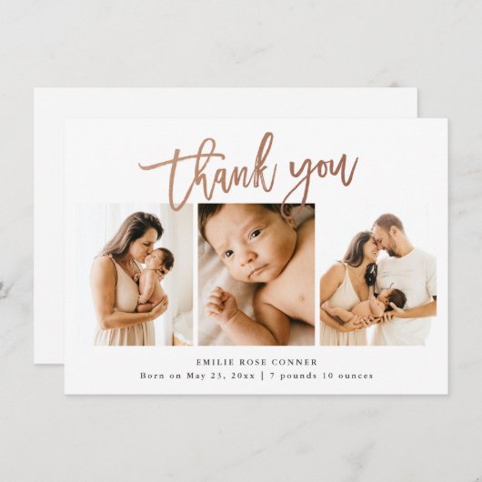 Carte De Remerciements Script simple Baby 3 photo état de naissance (Devant / Derrière)