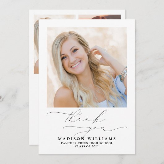 Carte De Remerciements Script simple élégant 3 - Diplôme photo (Devant / Derrière)