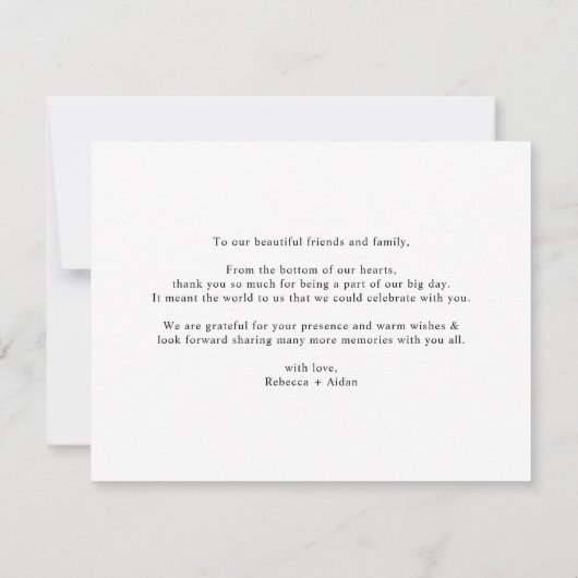 Carte De Remerciements Script simple et élégant Mariage noir et blanc (Dos)