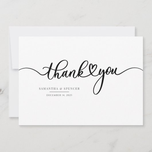 Carte De Remerciements Script simple Mariage moderne Lettré à la main (Devant)