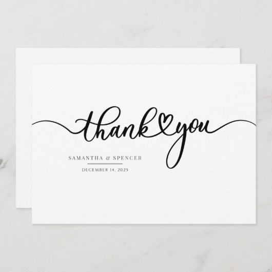 Carte De Remerciements Script simple Mariage moderne Lettré à la main (Devant / Derrière)