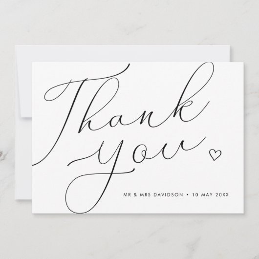 Carte De Remerciements script simple mariage noir et blanc (Devant)