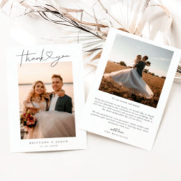 Carte De Remerciements Script simple minimaliste avec photo Mariage du co
