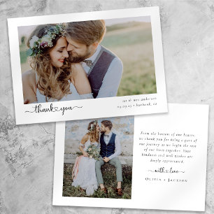 Carte De Remerciements Script simple minimaliste avec photo Mariage du co