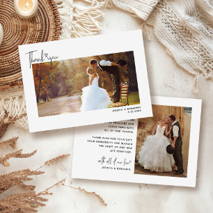 Carte De Remerciements Script simple minimaliste avec photo Mariage du co