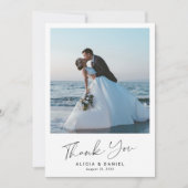 Carte De Remerciements Script simple moderne 2 mariage photo (Devant)