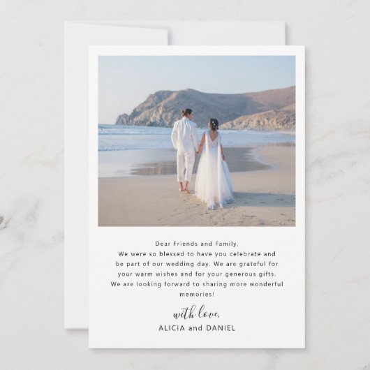 Carte De Remerciements Script simple moderne 2 mariage photo (Dos)