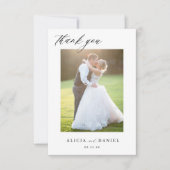 Carte De Remerciements Script simple moderne 2 photos mariage (Devant)