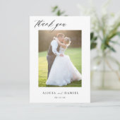 Carte De Remerciements Script simple moderne 2 photos mariage (Debout devant)