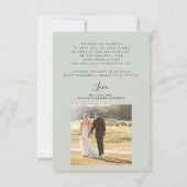 Carte De Remerciements Script simple moderne 2 photos mariage vert sage (Dos)