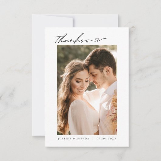 Carte De Remerciements Script simple moderne avec Mariage du coeur photo (Devant)