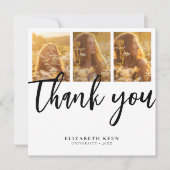 Carte De Remerciements Script tendance | 4 photo Graduation (Devant)