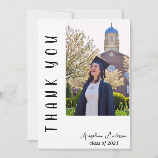 Carte De Remerciements Script vertical moderne Graduation photo simple (Devant)