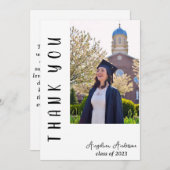 Carte De Remerciements Script vertical moderne Graduation photo simple (Devant / Derrière)