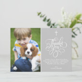 Carte De Remerciements Script Whimsical Gris Première Sainte Communion Ph (Debout devant)