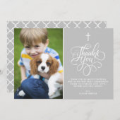 Carte De Remerciements Script Whimsical Gris Première Sainte Communion Ph (Devant / Derrière)