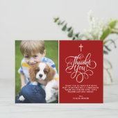 Carte De Remerciements Script Whimsical Rouge Première Sainte Communion P (Debout devant)